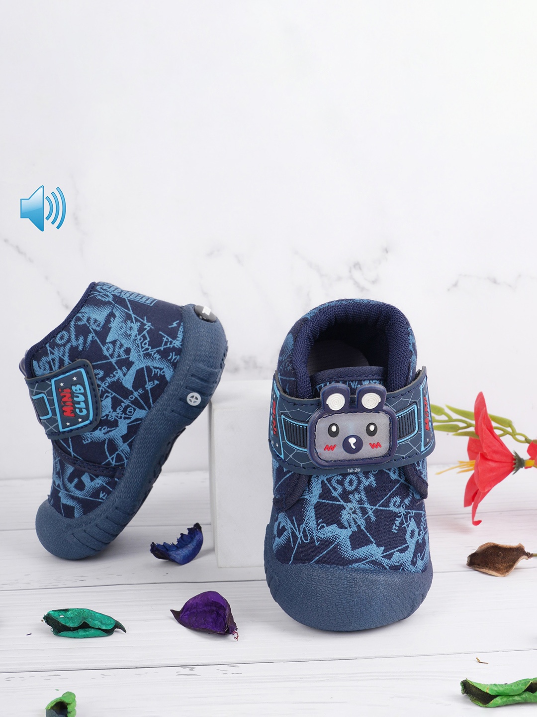 

BAESD Kids Printed Lightweight Velcro Sneakers with Musical Chu-Chu, Blue