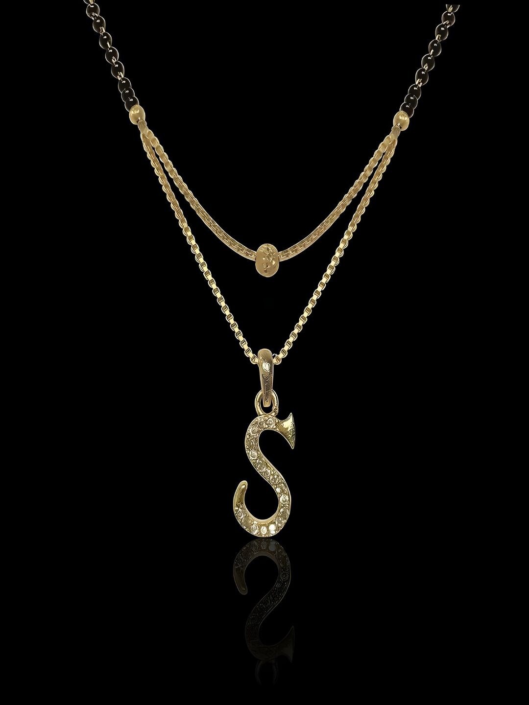 

ANNA CREATIONS Gold Plated Stone Studded & Beaded Mangalsutra