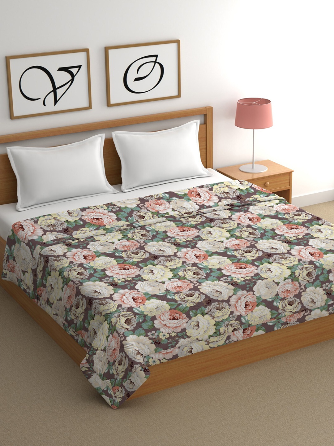 

CHHAVI INDIA Brown & Black Floral Cotton Heavy Winter 350 GSM Double Bed Comforter