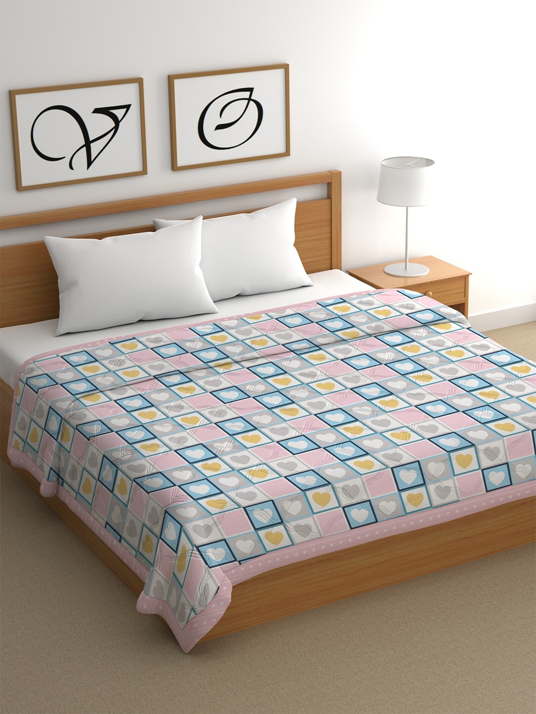 

CHHAVI INDIA Pink & White Checked Cotton Heavy Winter 350 GSM Double Bed Comforter
