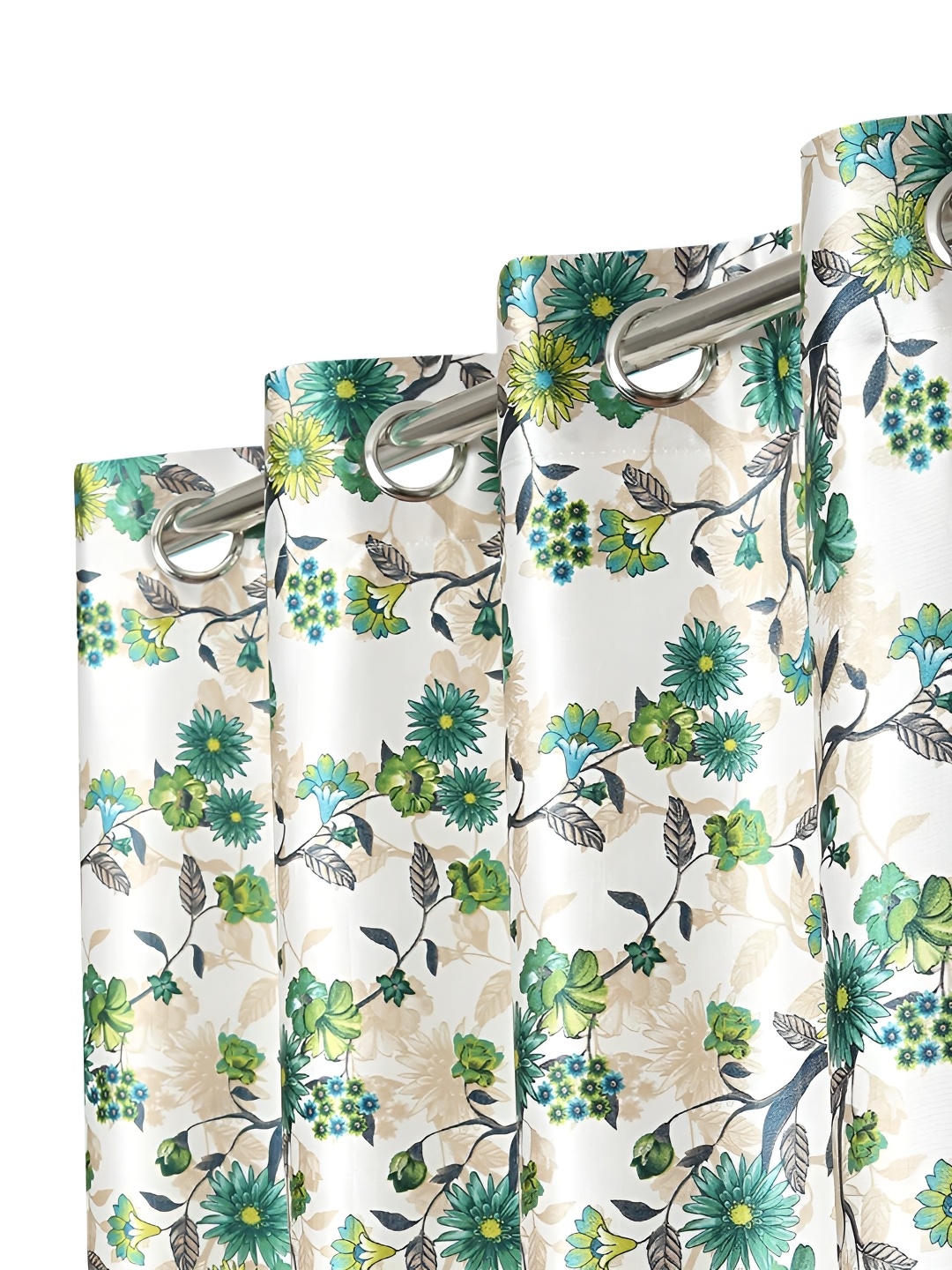 

Yes Cart Home Green & White 2 Pieces Floral Room Darkening Long Door Curtains