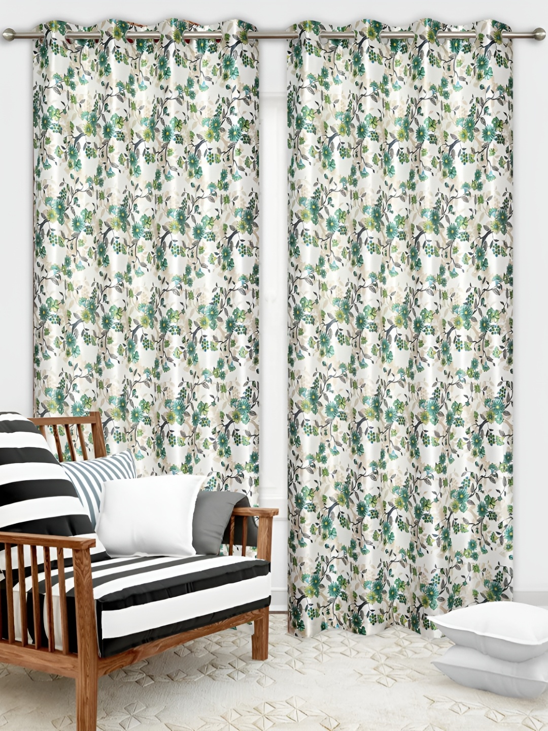 

Yes Cart Home Green 2 Pieces Floral Room Darkening Long Door Curtains