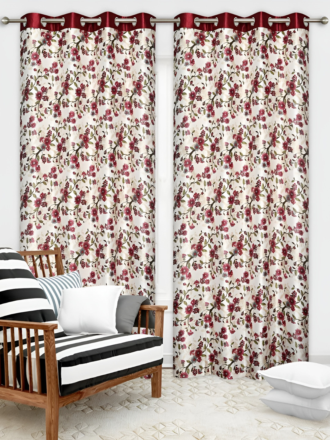 

Yes Cart Home Maroon 2 Pieces Floral Room Darkening Long Door Curtains