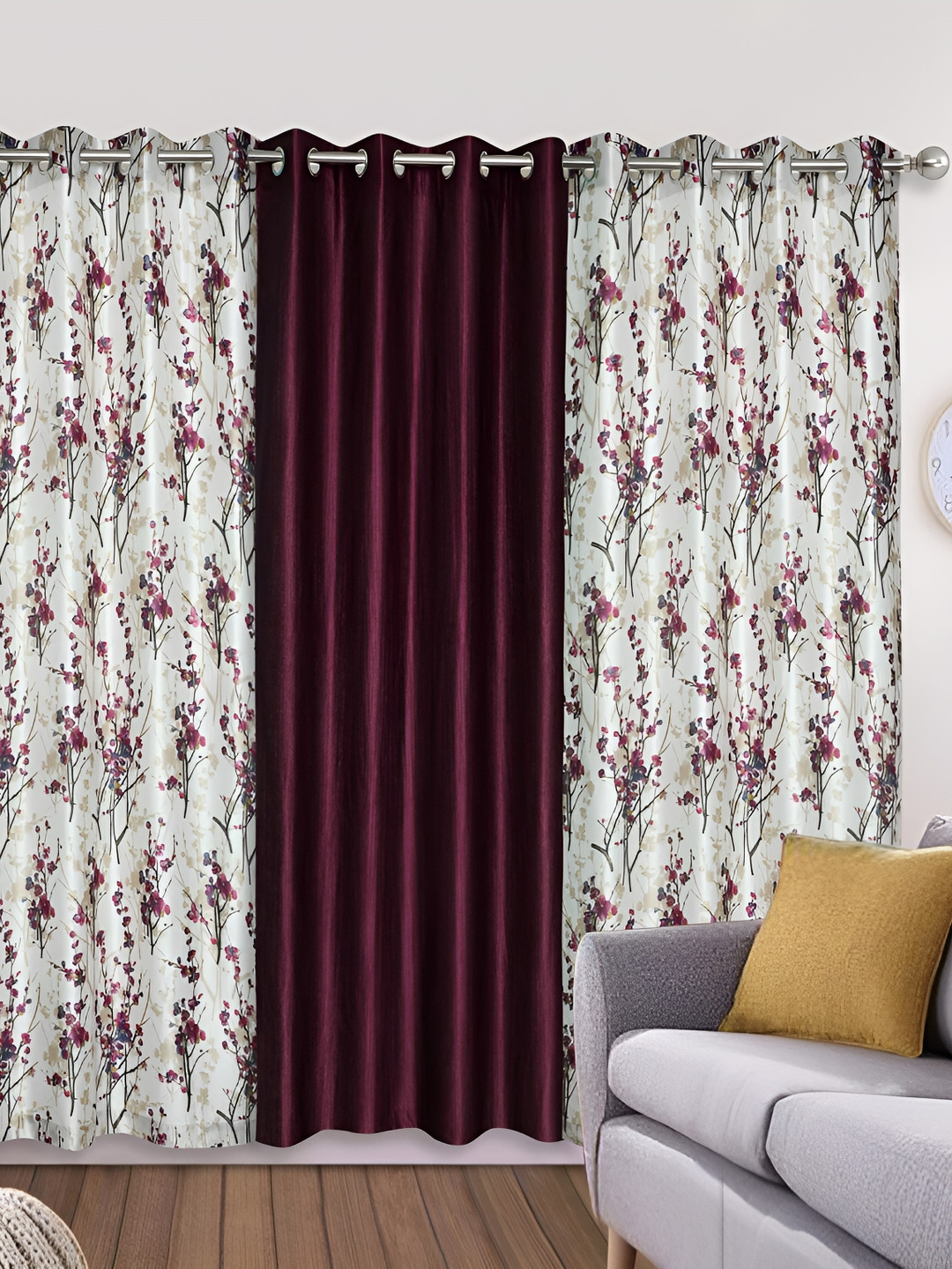 

Yes Cart Home Burgundy 3 Pieces Floral Room Darkening Long Door Core