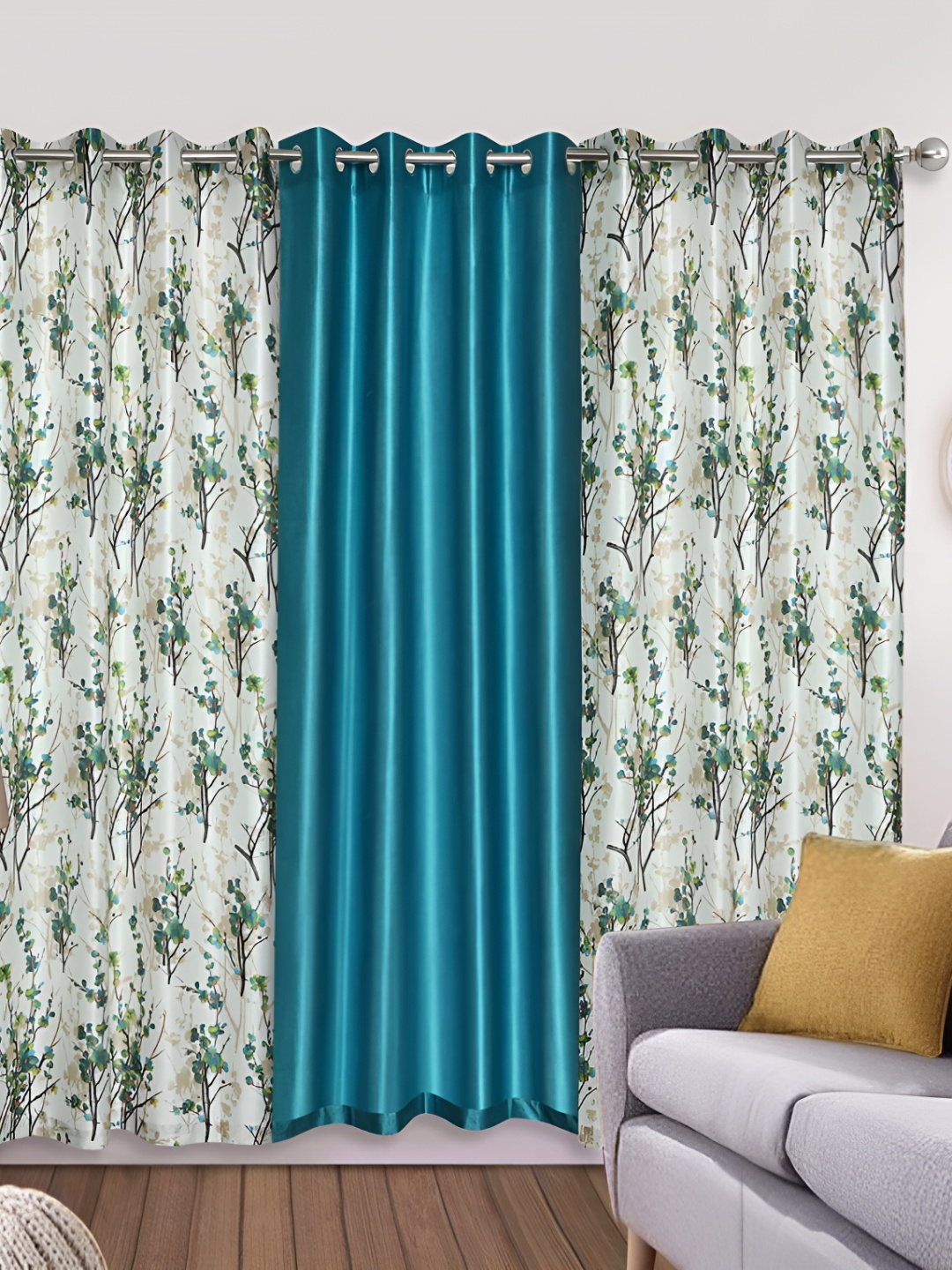 

Yes Cart Home Sea Green 3 Pieces Floral Room Darkening Door Curtains