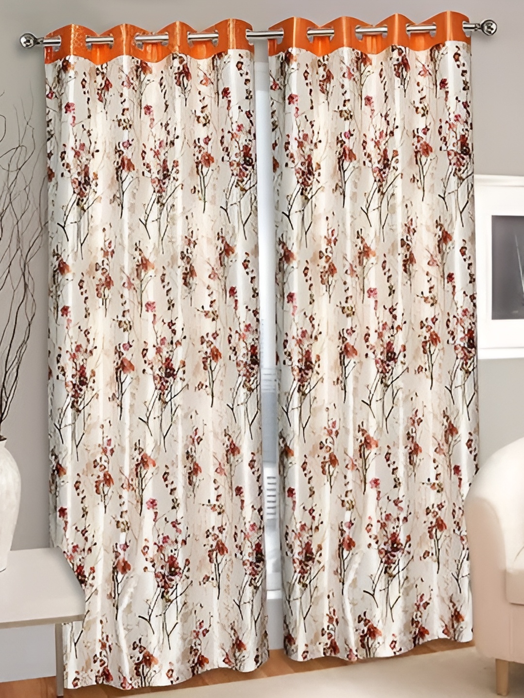 

Yes Cart Home Orange 2 Pieces Floral Room Darkening Door Curtains