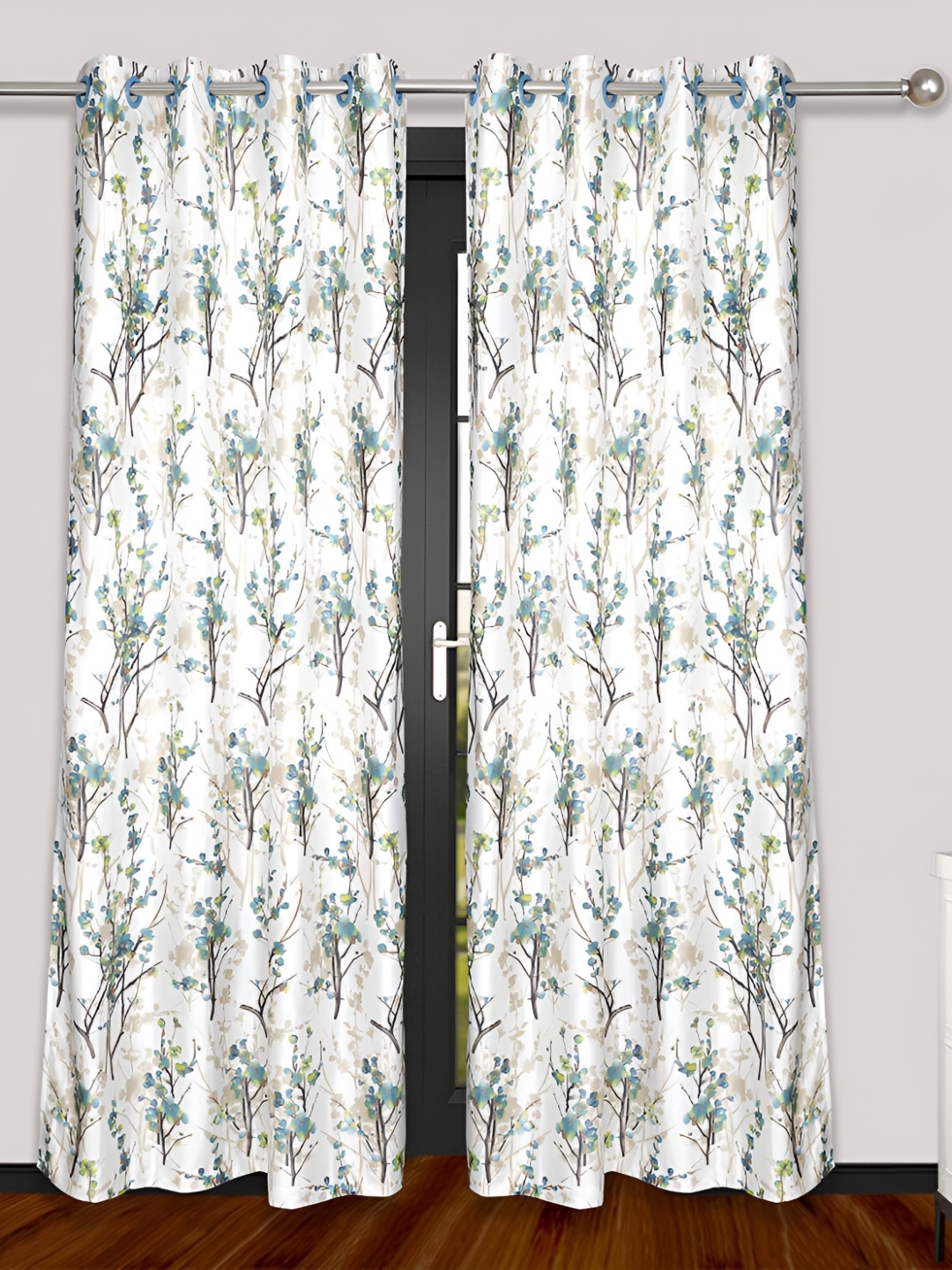 

Yes Cart Home Sea Green 2 Pieces Floral Room Darkening Long Door Curtains