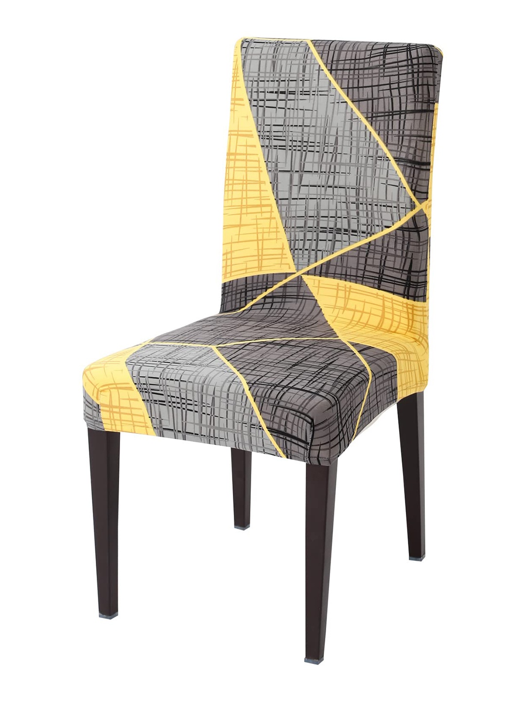 

HOKIPO Grey & Yellow Printed Stretchable Chair Cover