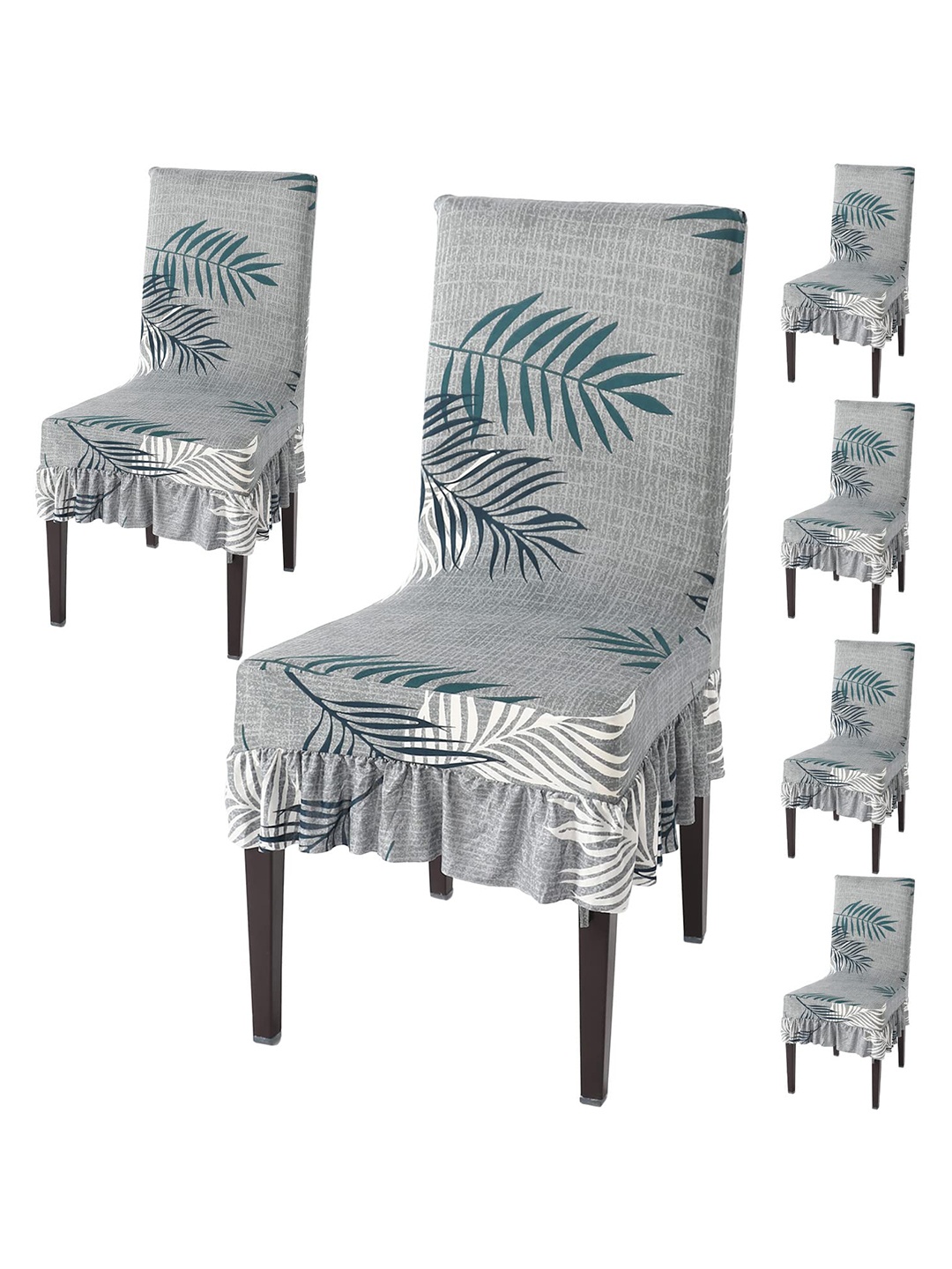 

HOKIPO Grey & White 6 Pieces Printed Stretchable Frill Chair Covers