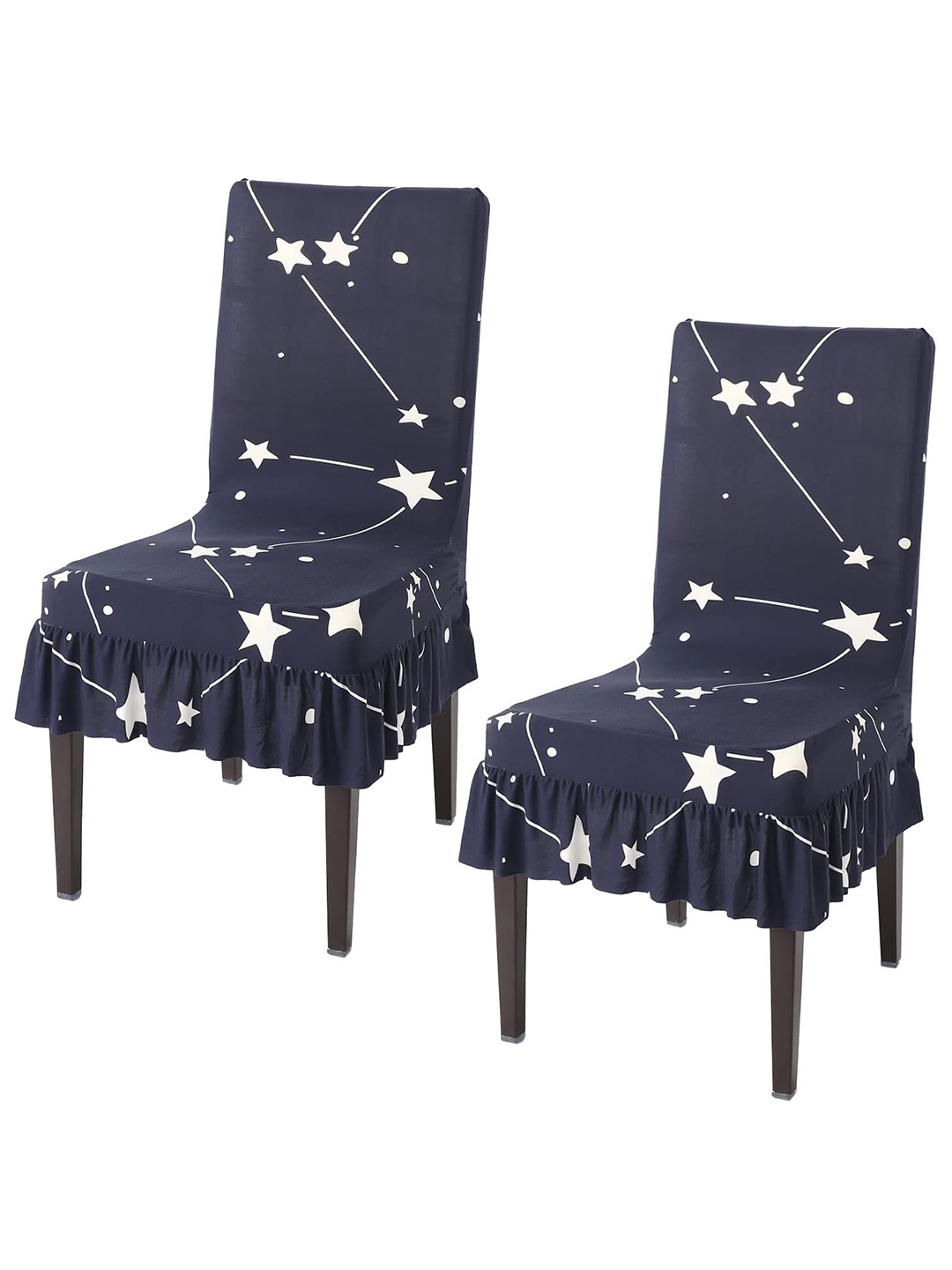 

HOKIPO Navy Blue & White 2 Piece Printed Stretchable Frill Chair Covers