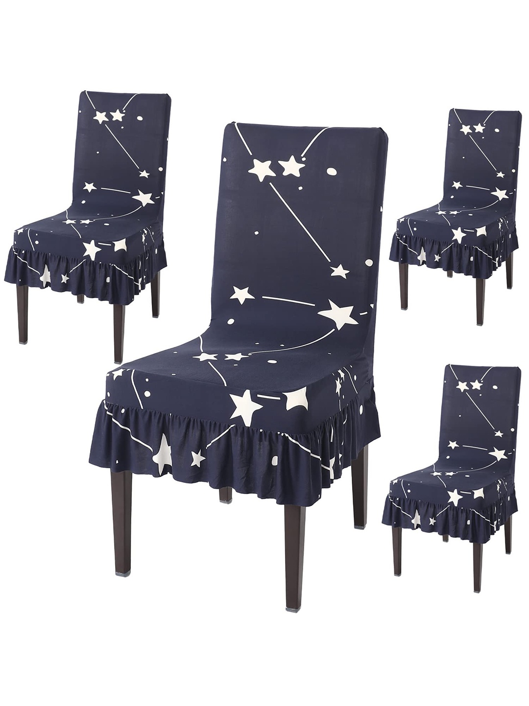 

HOKIPO Navy Blue & White 4 Pieces Printed Stretchable Frill Chair Covers