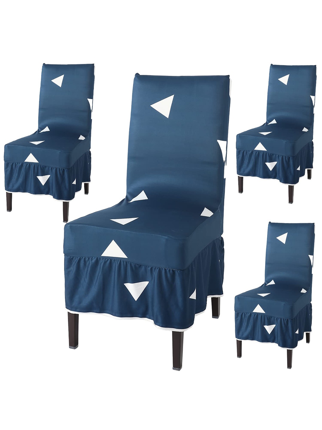 

HOKIPO Blue & White 4 Pieces Printed Frill Chair Covers