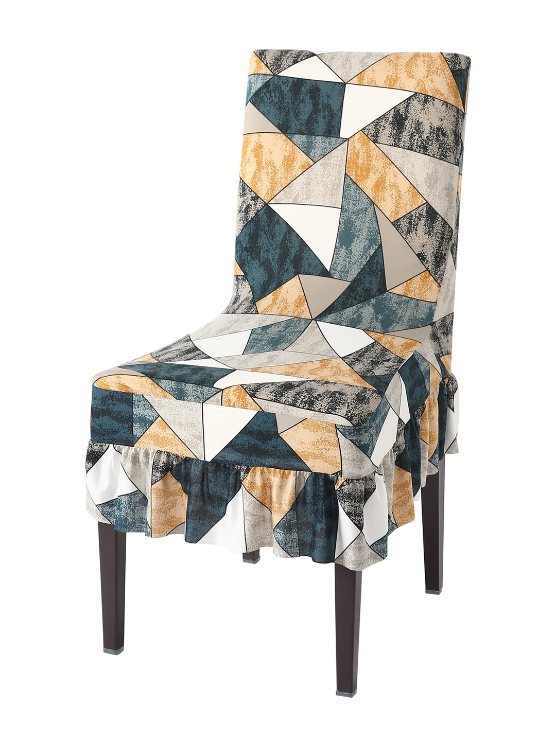 

HOKIPO Beige & Green Printed Stretchable Frill Chair Cover