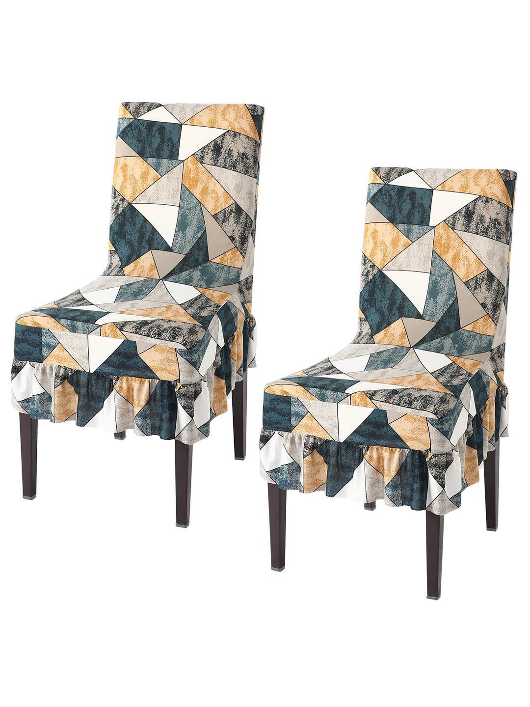 

HOKIPO Grey & Beige 2 Pieces Printed Frill Chair Covers