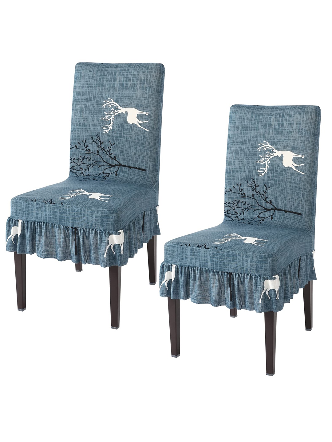 

HOKIPO 2-Pc Printed Frill Chair Covers, Teal