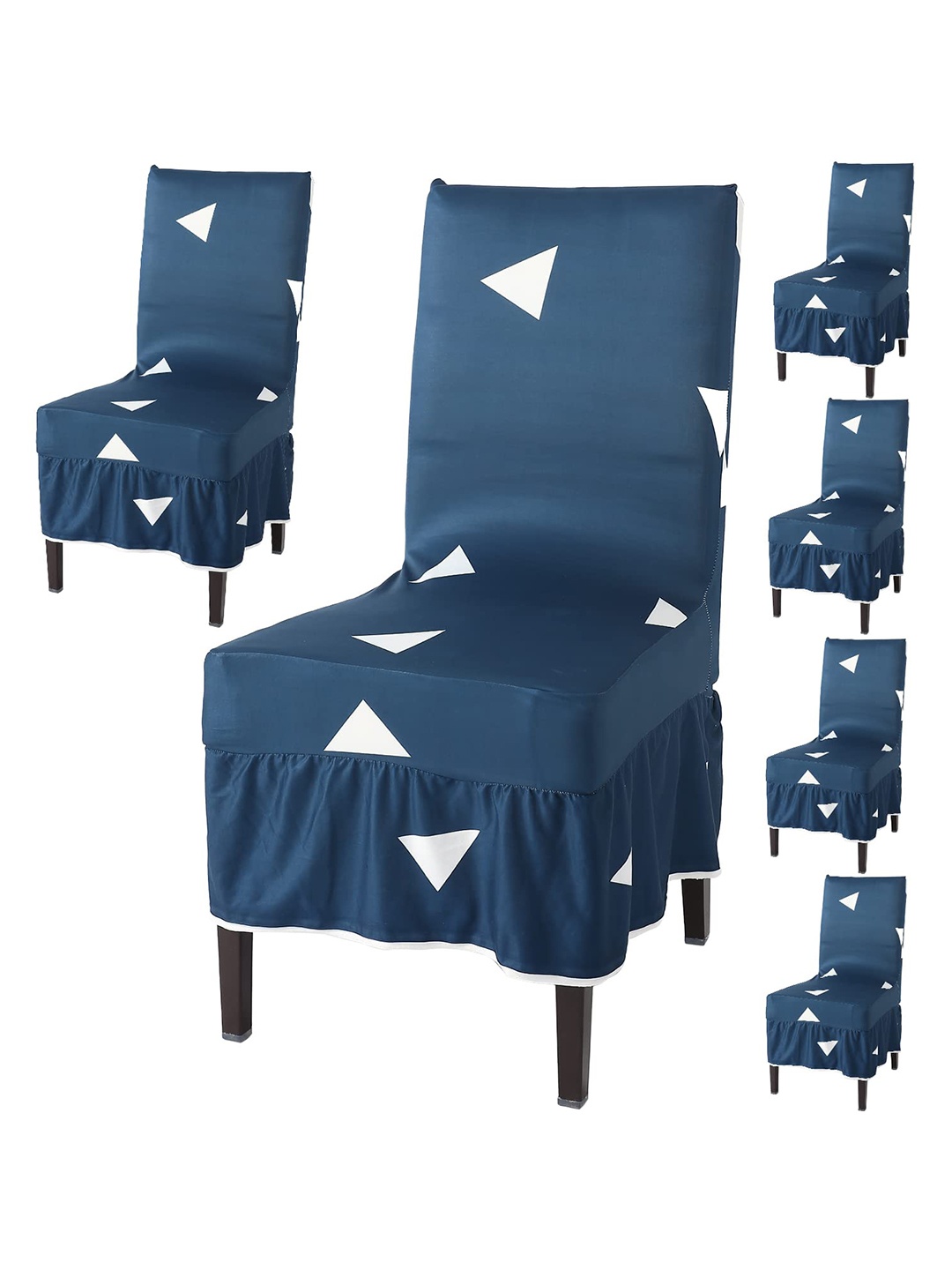 

HOKIPO Blue & White 6 Pieces Printed Frill Chair Covers