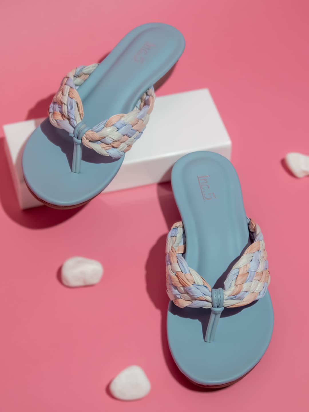 

Inc 5 Textured Open Toe Wedge Heels, Blue