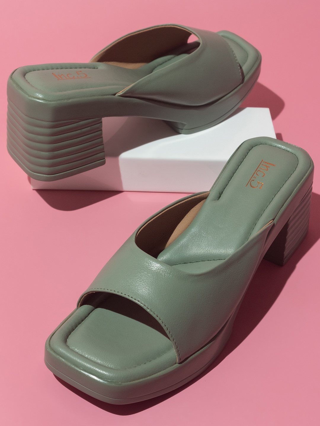 

Inc 5 Square Toe Platform Heels, Green