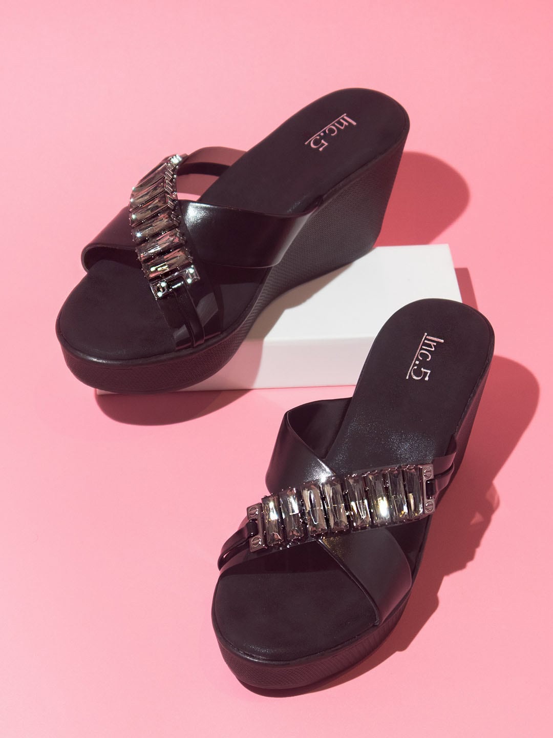 

Inc 5 Ethnic Embellished Wedge Heels, Black