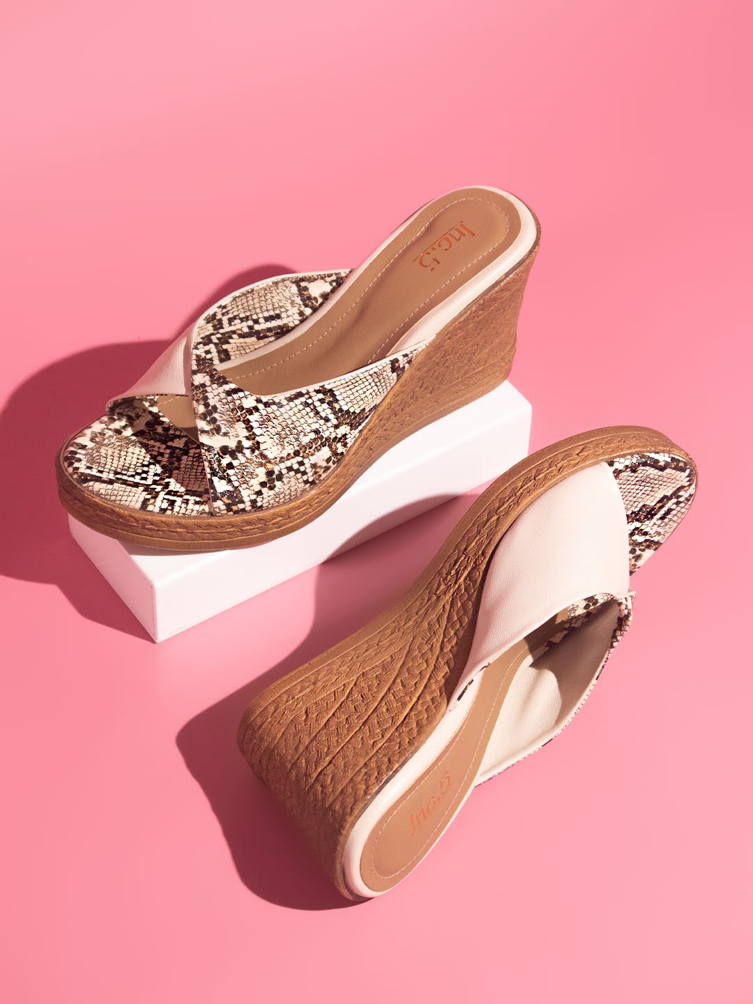 

Inc 5 Animal Printed Open Toe Wedge Heels, Beige