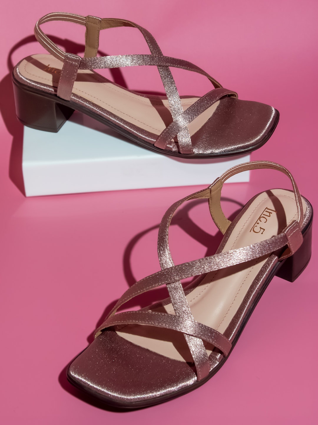 

Inc 5 Textured Square Toe Block Heels, Rose gold