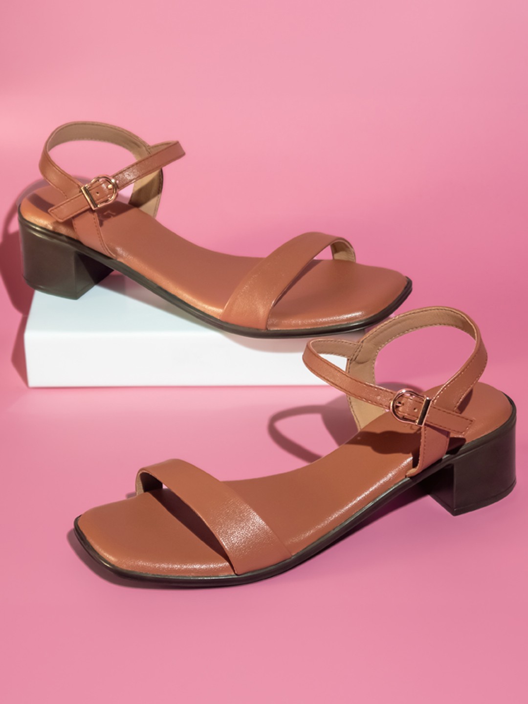 

Inc 5 Open Toe Block Heels, Tan