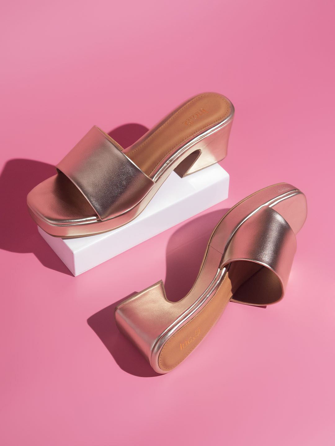 

Inc 5 Open Toe Block Heels, Gold