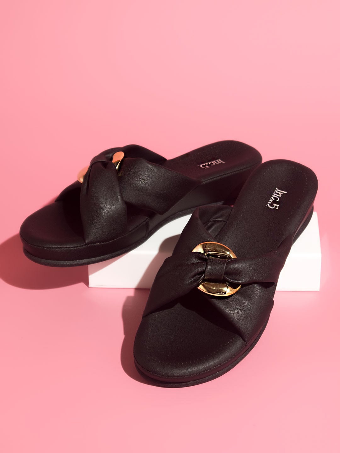 

Inc 5 Buckle Detail Cross-Strap Comfort Heels, Black