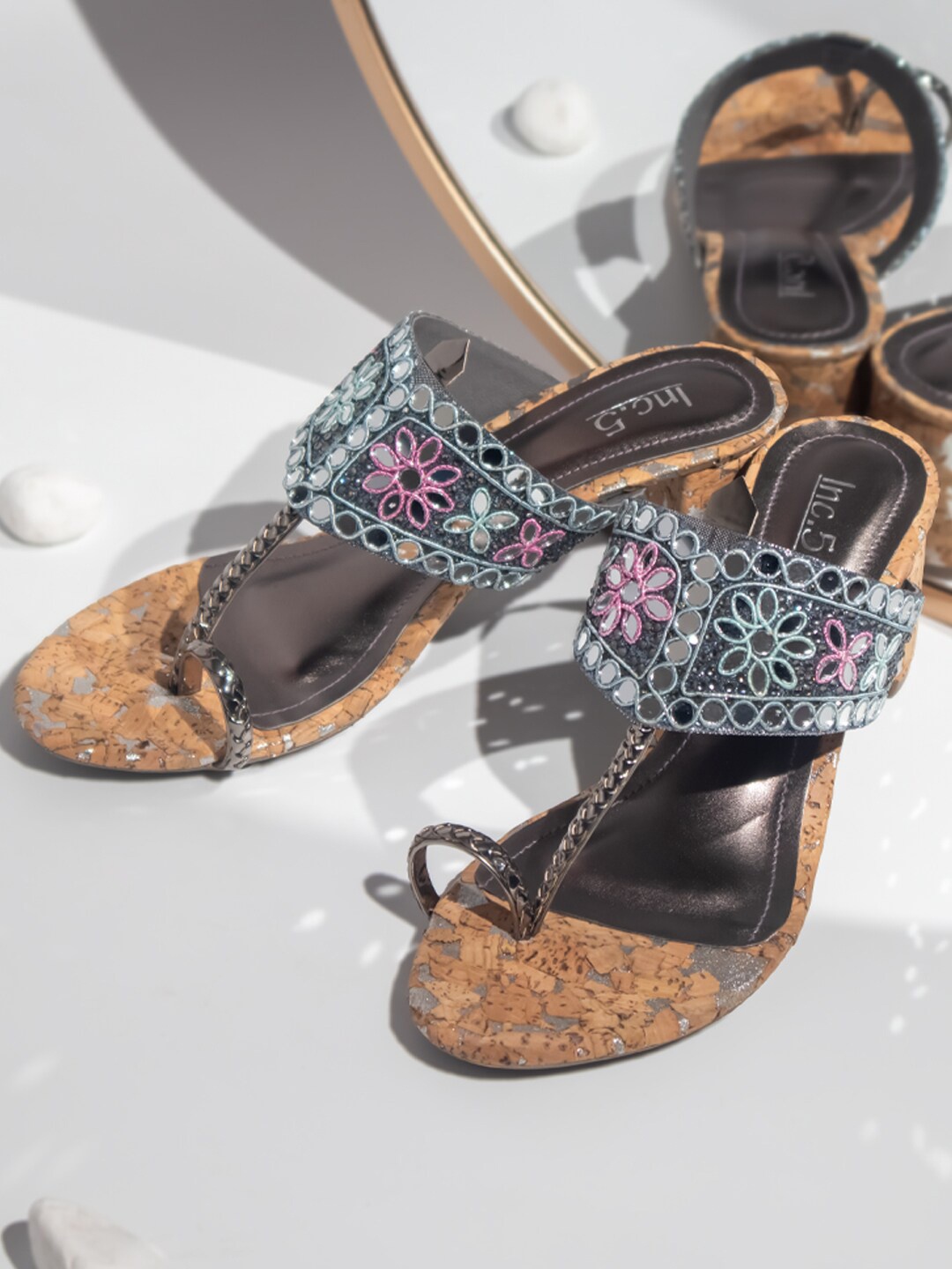 

Inc 5 Ethnic Embellished One Toe Block Heels, Grey