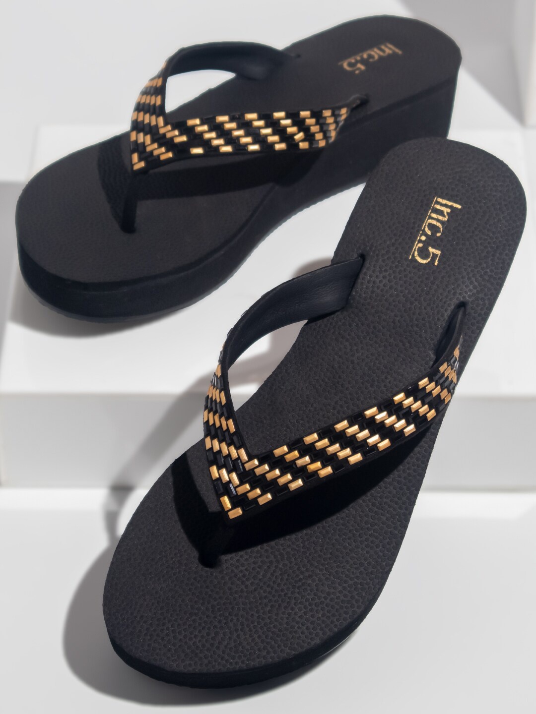 

Inc 5 Embellished Open Toe Wedges, Black