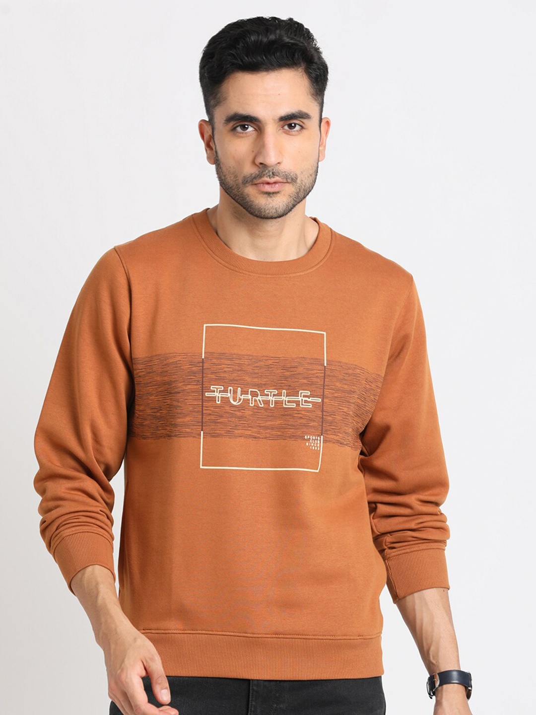 

Turtle Typography Printed Cotton Pullover Sweatshirt, Rust