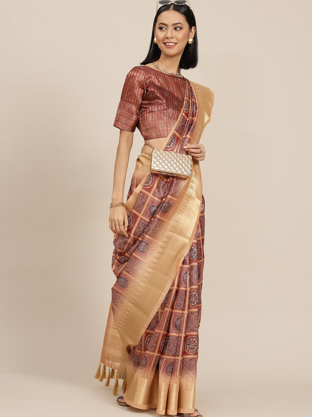 

MAHALASA Ethnic Motifs Printed Silk Cotton Saree, Red