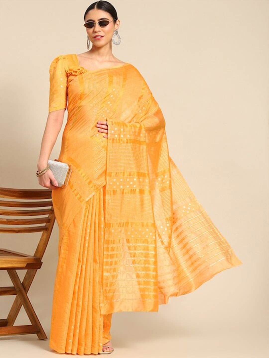 

MAHALASA Ethnic Motifs Woven Design Zari Saree, Yellow