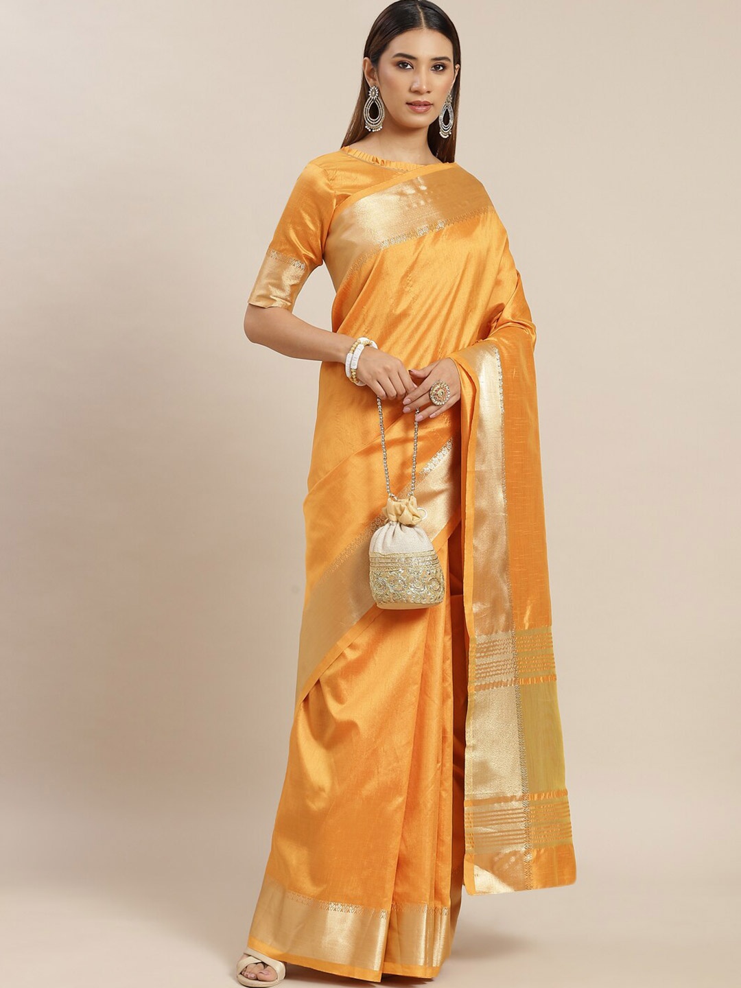 

MAHALASA Woven Design Zari Saree, Yellow