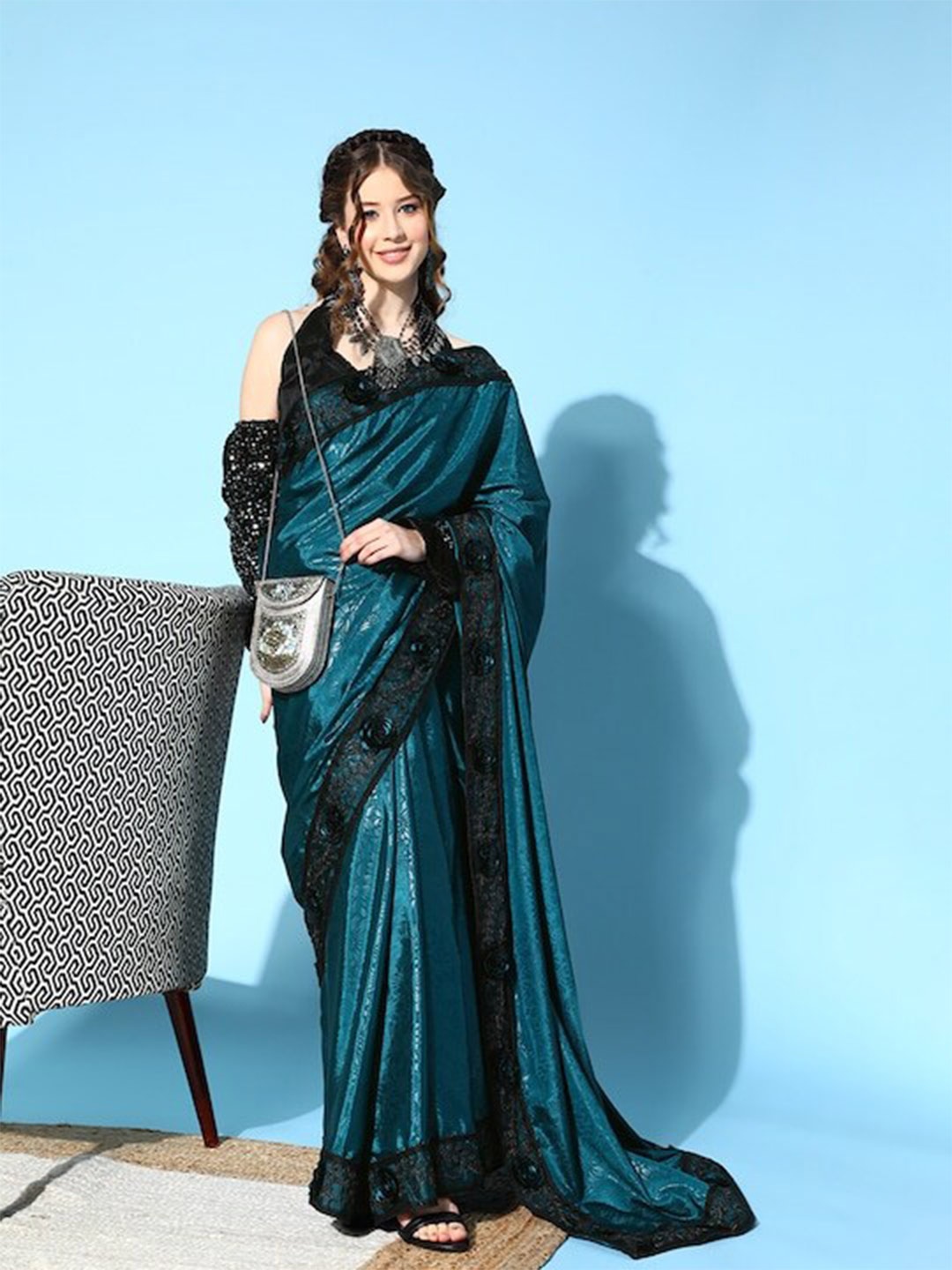 

MAHALASA Floral Printed Saree, Blue