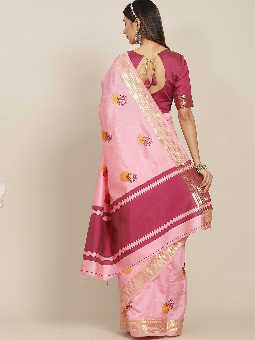 

MAHALASA Floral Embroidered Saree, Pink