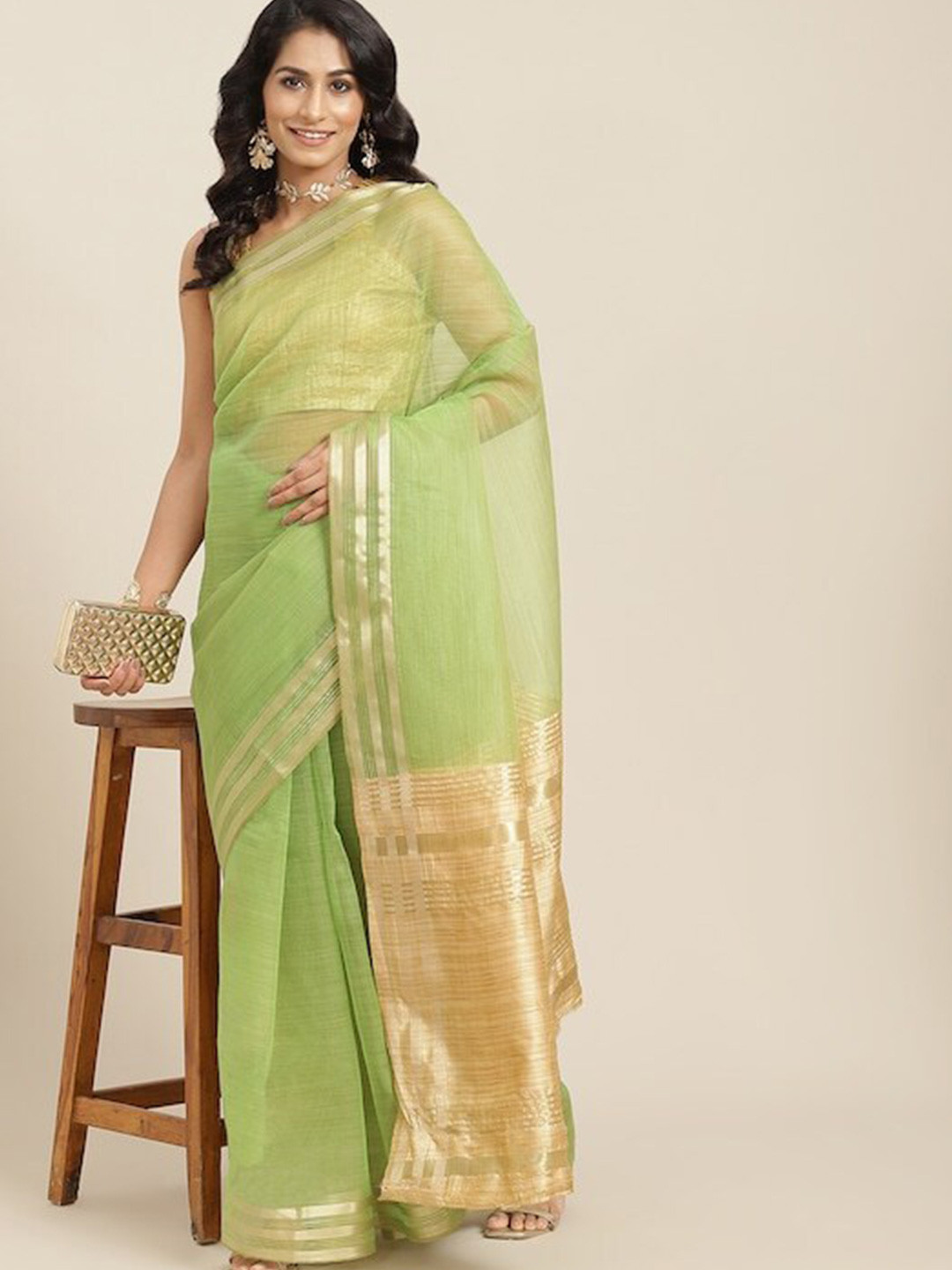 

MAHALASA Zari Organza Saree, Green