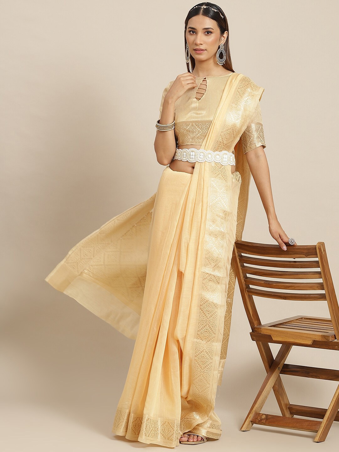 

MAHALASA Linen Blend Saree, Beige