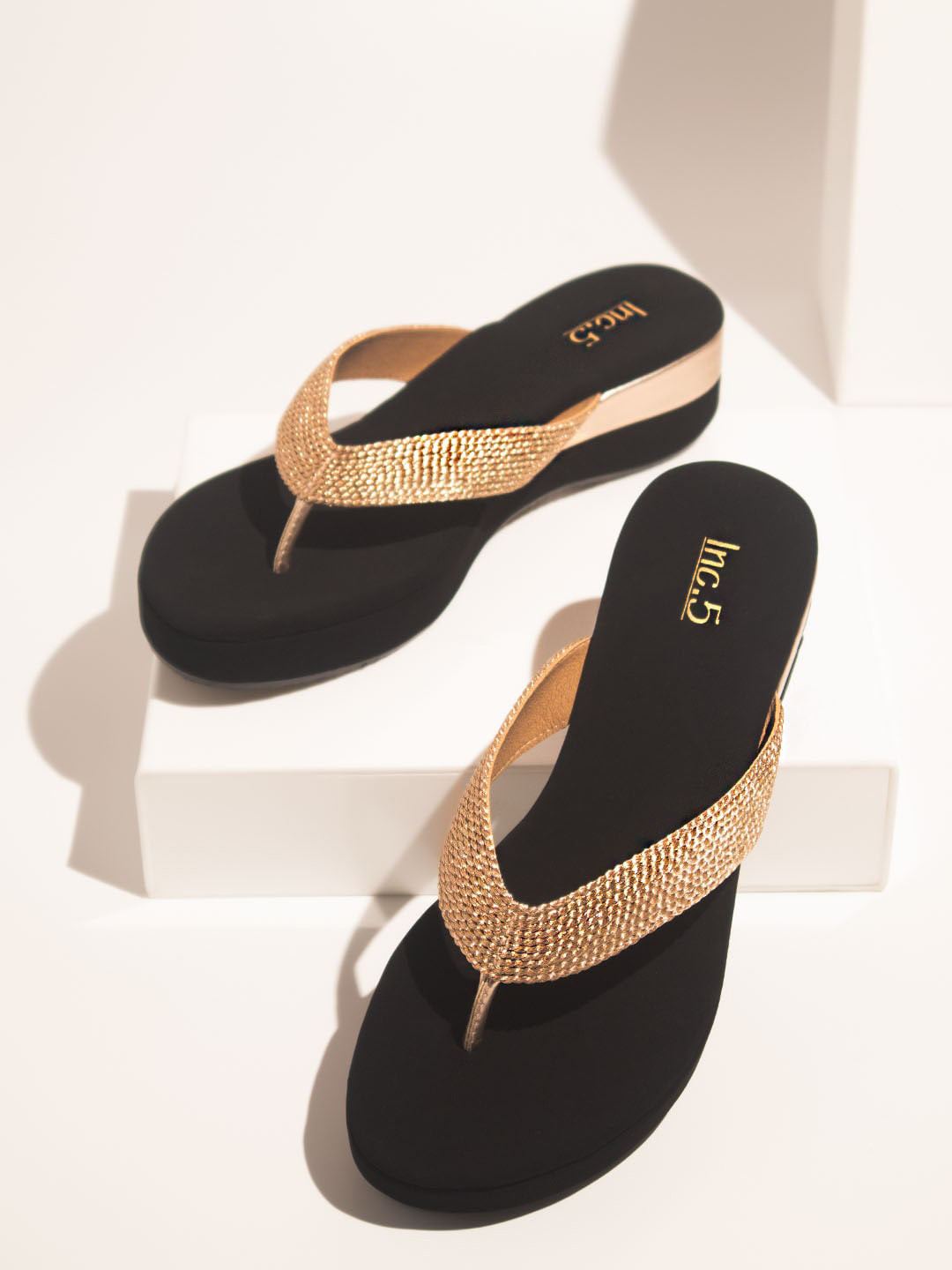 

Inc 5 Embellished Party Wedge Heels, Gold