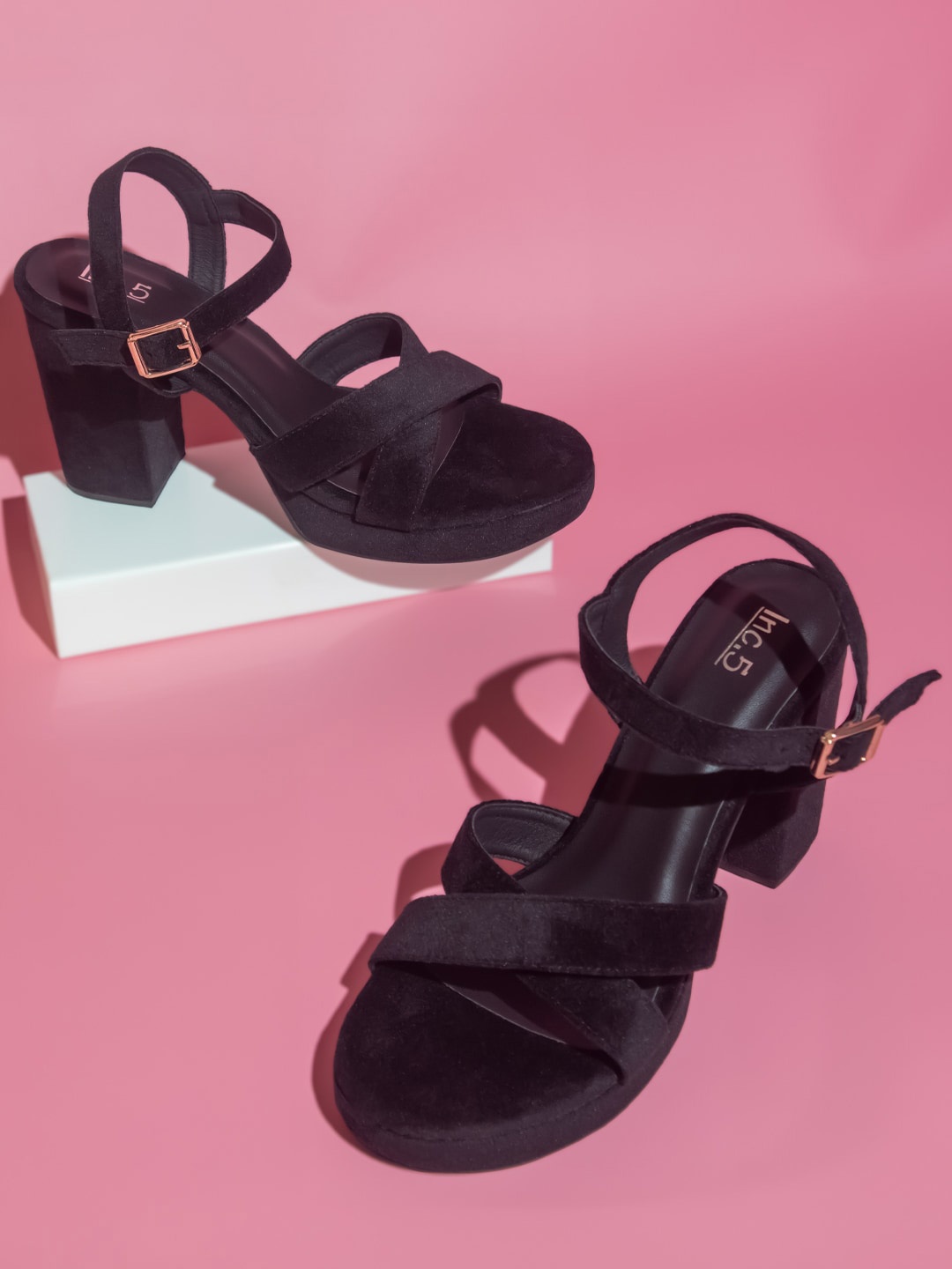 Inc 5 Embellished Block Heels With Backstrap, Black