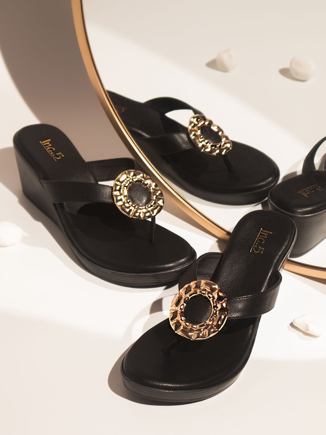 

Inc 5 Embellished Open Toe Wedge Heels, Black