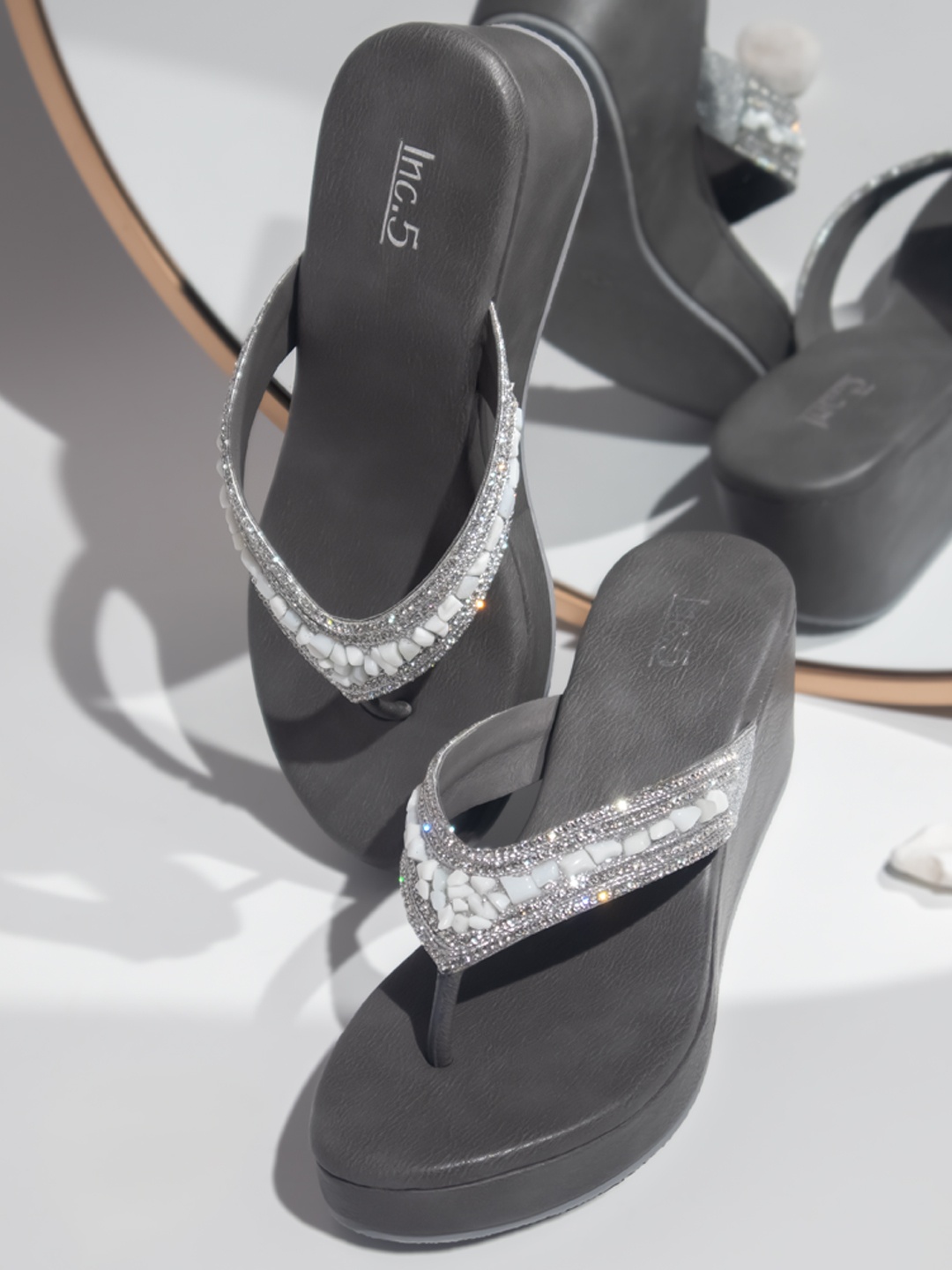 

Inc 5 Embellished Ethnic Wedge Heels, Silver