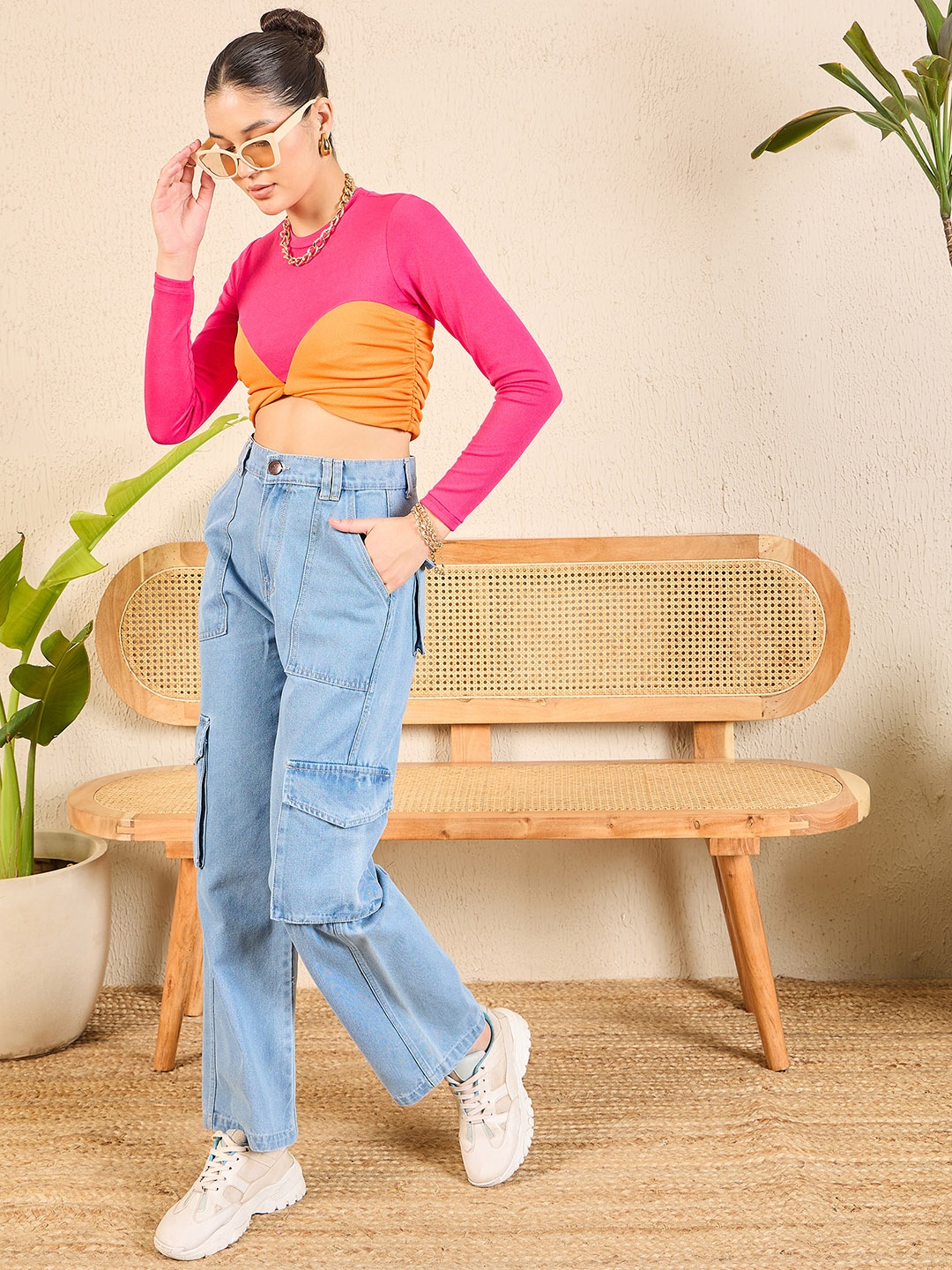 

Uptownie Lite Stretchable Cotton Corset Look Crop Top, Pink