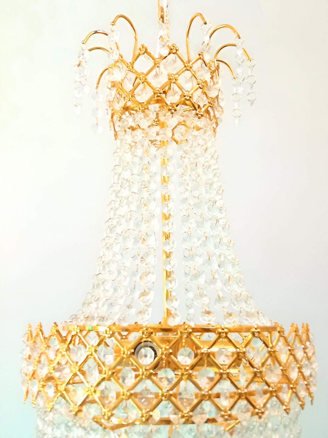 

SHRI MAHAL ANTIQUES Gold-Toned & White Crystal Chandelier Ceiling Lamp