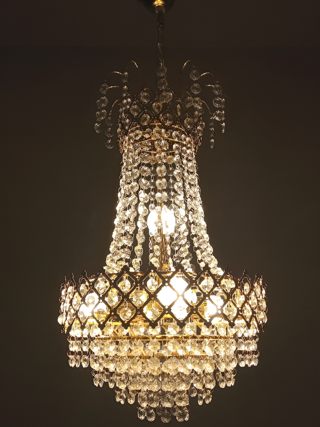 

SHRI MAHAL ANTIQUES Gold-Toned & White Crystal Chandelier Ceiling Lamp