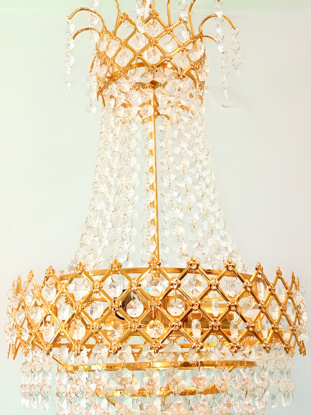 

SHRI MAHAL ANTIQUES Gold-Toned & White Crystal Chandelier Ceiling Lamp