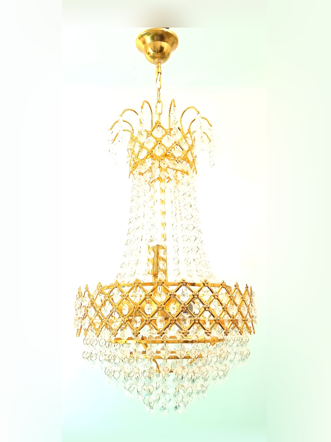 

SHRI MAHAL ANTIQUES Gold-Toned & White Crystal Chandelier Ceiling Lamp