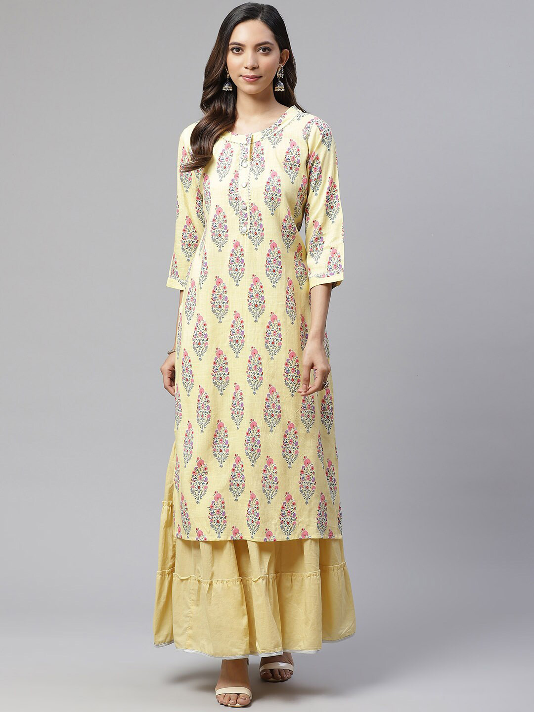 

KALINI Ethnic Motifs Printed Regular Gotta Patti Kurta With Sharara, Yellow