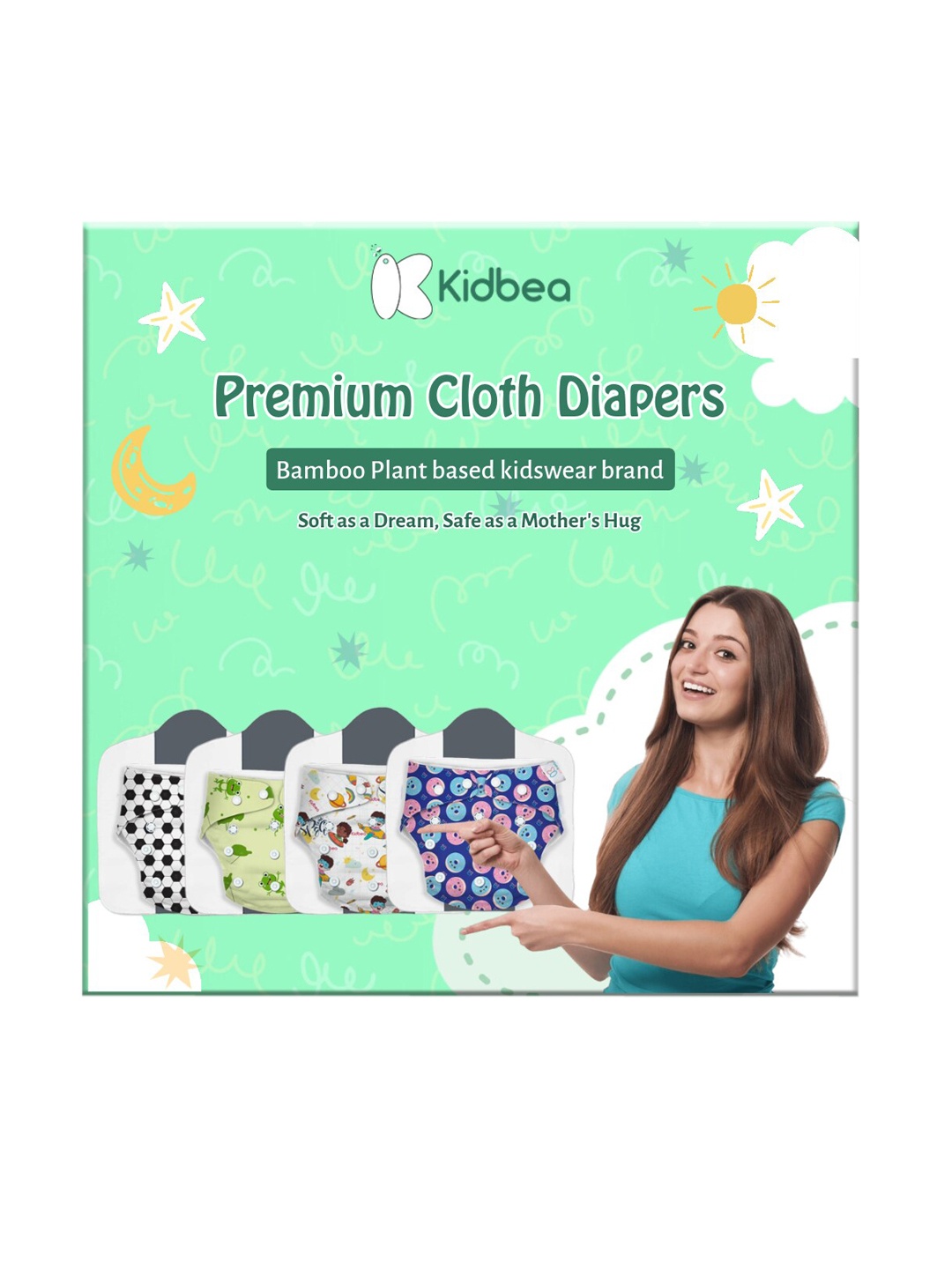 

Kidbea 4-Pcs Quick Dry Ultra Thin Pad Cloth Diapers, Multi