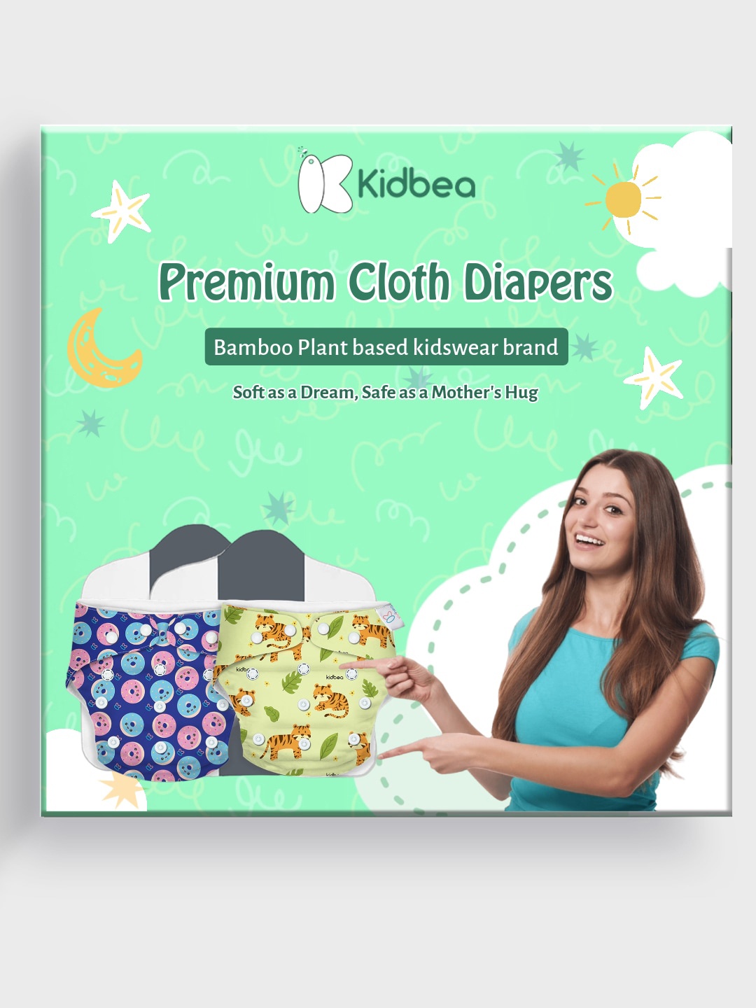 

Kidbea 2-Pcs Quick Dry Ultra Thin Pad Cloth Diapers, Blue